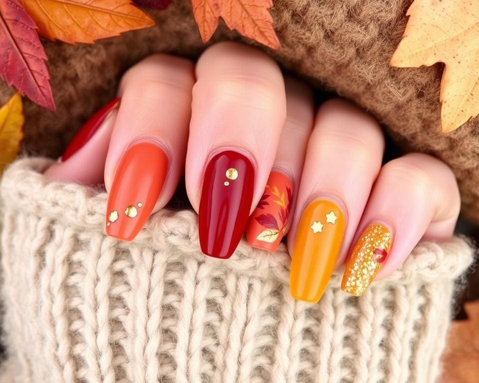 Herbstnägel mit warmen Tönen