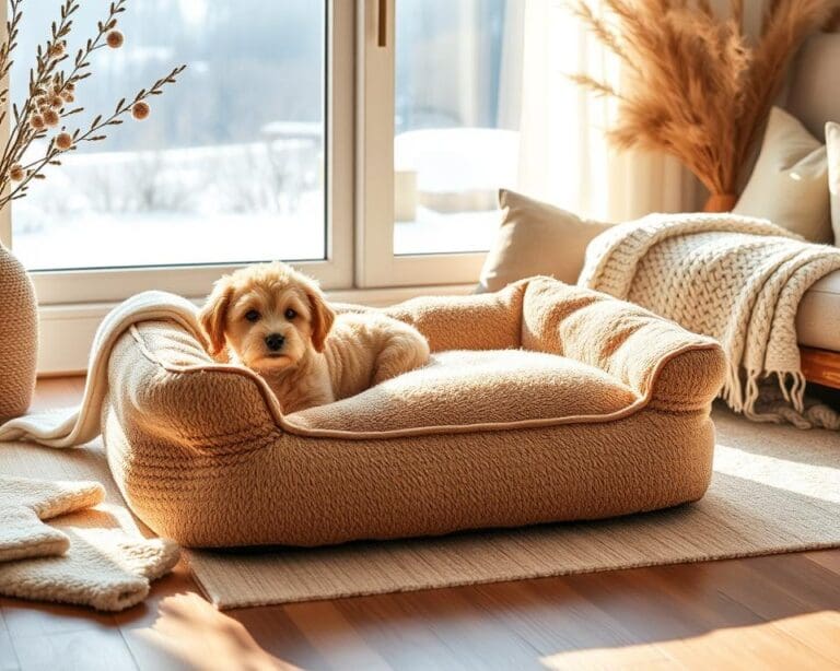 Hundebett Bouclé Sand: Perfekt für kalte Wintertage