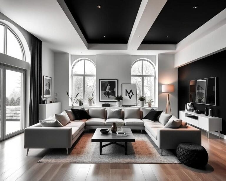 Wie machst du ein Wohnzimmer in Schwarz und Weiß lebendig?