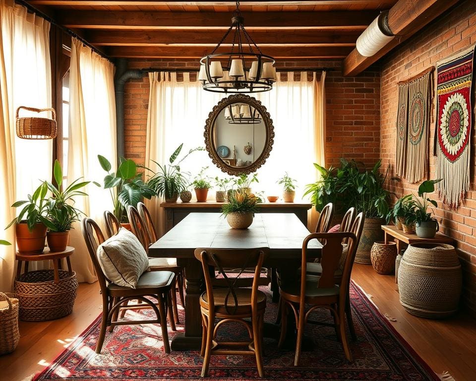 Wie richtest du ein Boho-Esszimmer gemütlich ein?